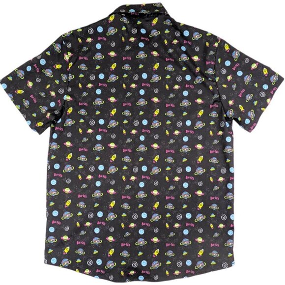Buc-ees Shirt Mens Small Black AOP UFO Space Ships Planets Button Up Hawaiian - Picture 3 of 8
